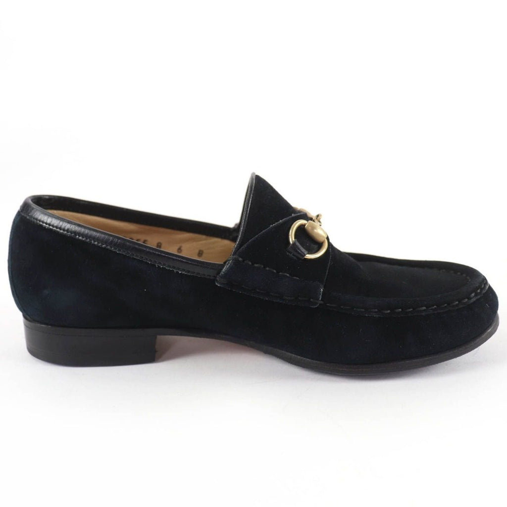 Gucci Vintage Horsebit Suede Leather Loafers Black Gold 6 — view 5