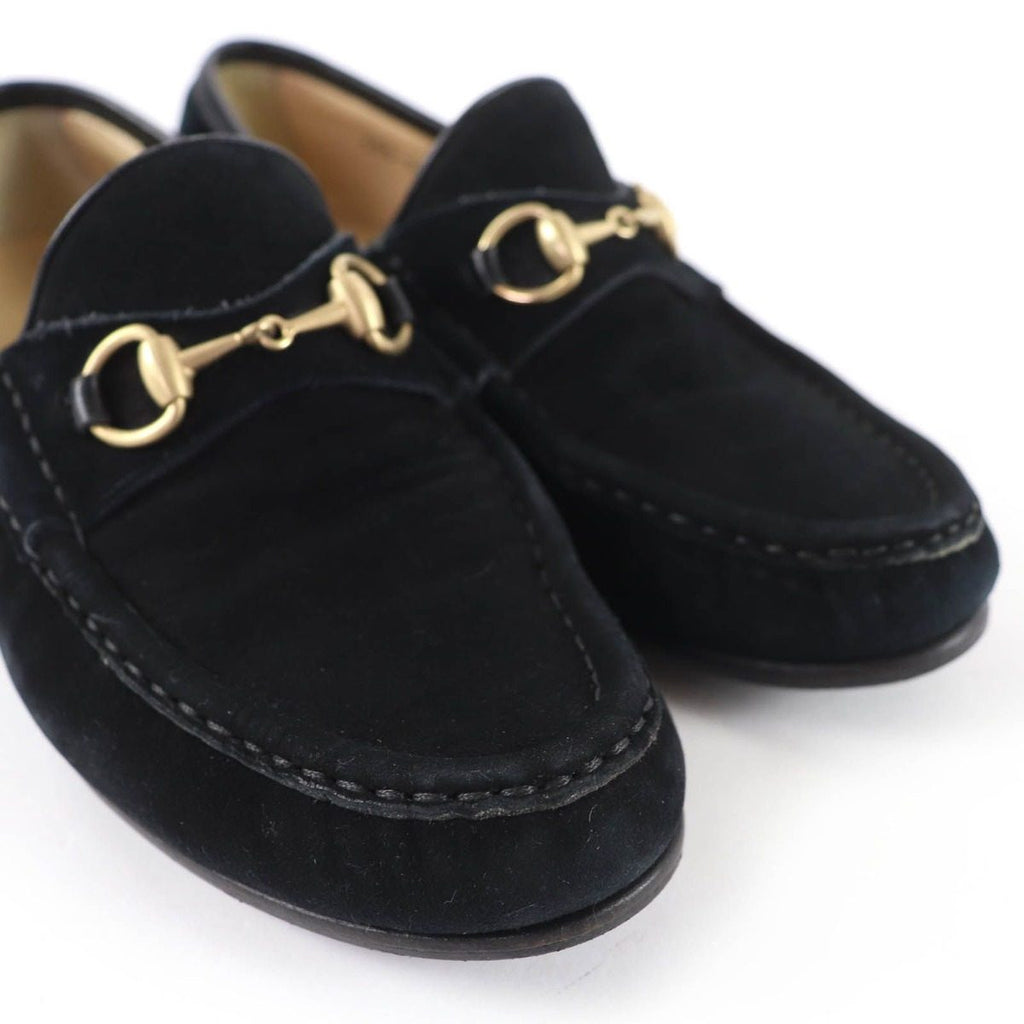 Gucci Vintage Horsebit Suede Leather Loafers Black Gold 6 — view 7
