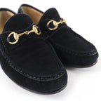 Gucci Vintage Horsebit Suede Leather Loafers Black Gold 6 — view 7