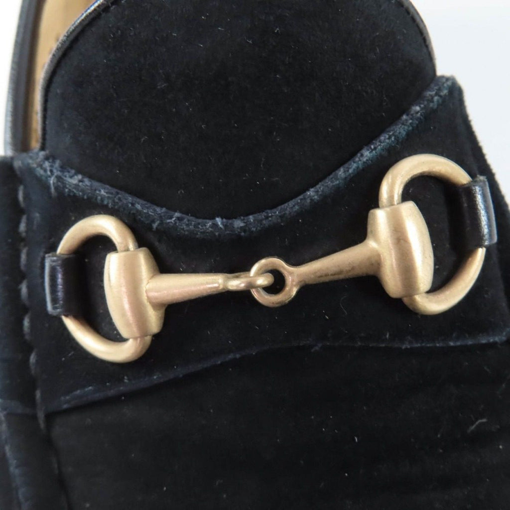 Gucci Vintage Horsebit Suede Leather Loafers Black Gold 6 — view 8