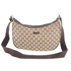 Gucci GG Canvas Leather Shoulder Bag Tote Hand Brown