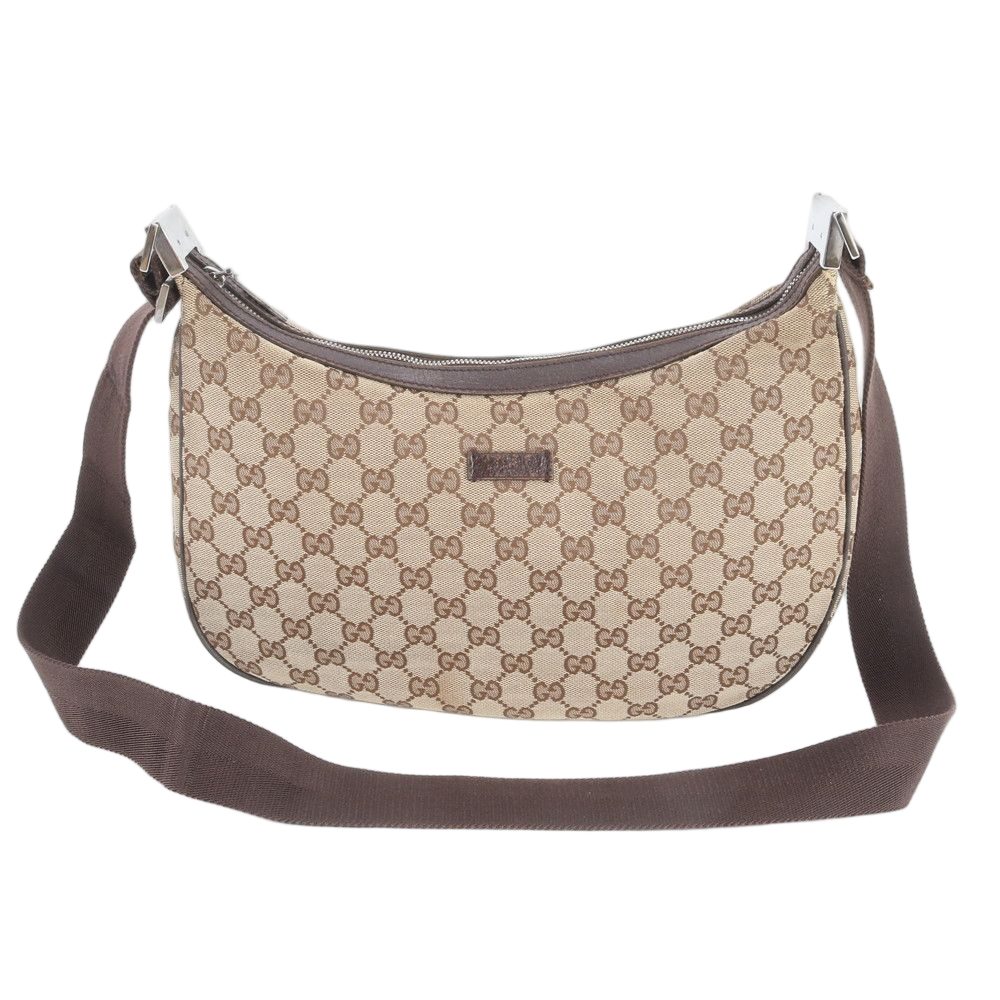 Gucci GG Canvas Leather Shoulder Bag Tote Hand Brown