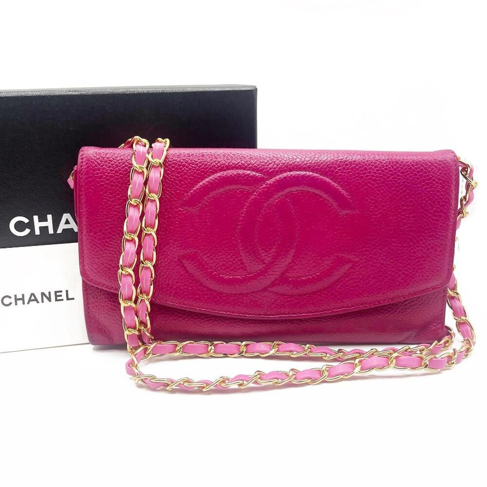 Chanel Caviar Classic Leather Wallet Chain Flap Pink Purse Crossbody — view 2