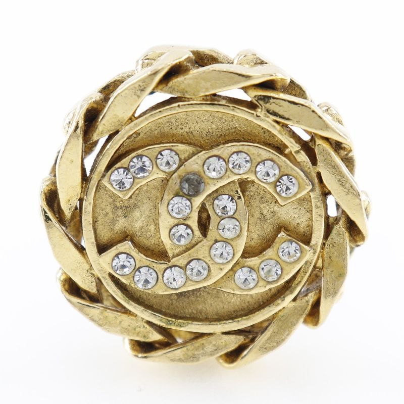 Chanel Coco Mark Earrings Chain Vintage Gold Plated and Rhinestone 23 27.7 — view 7