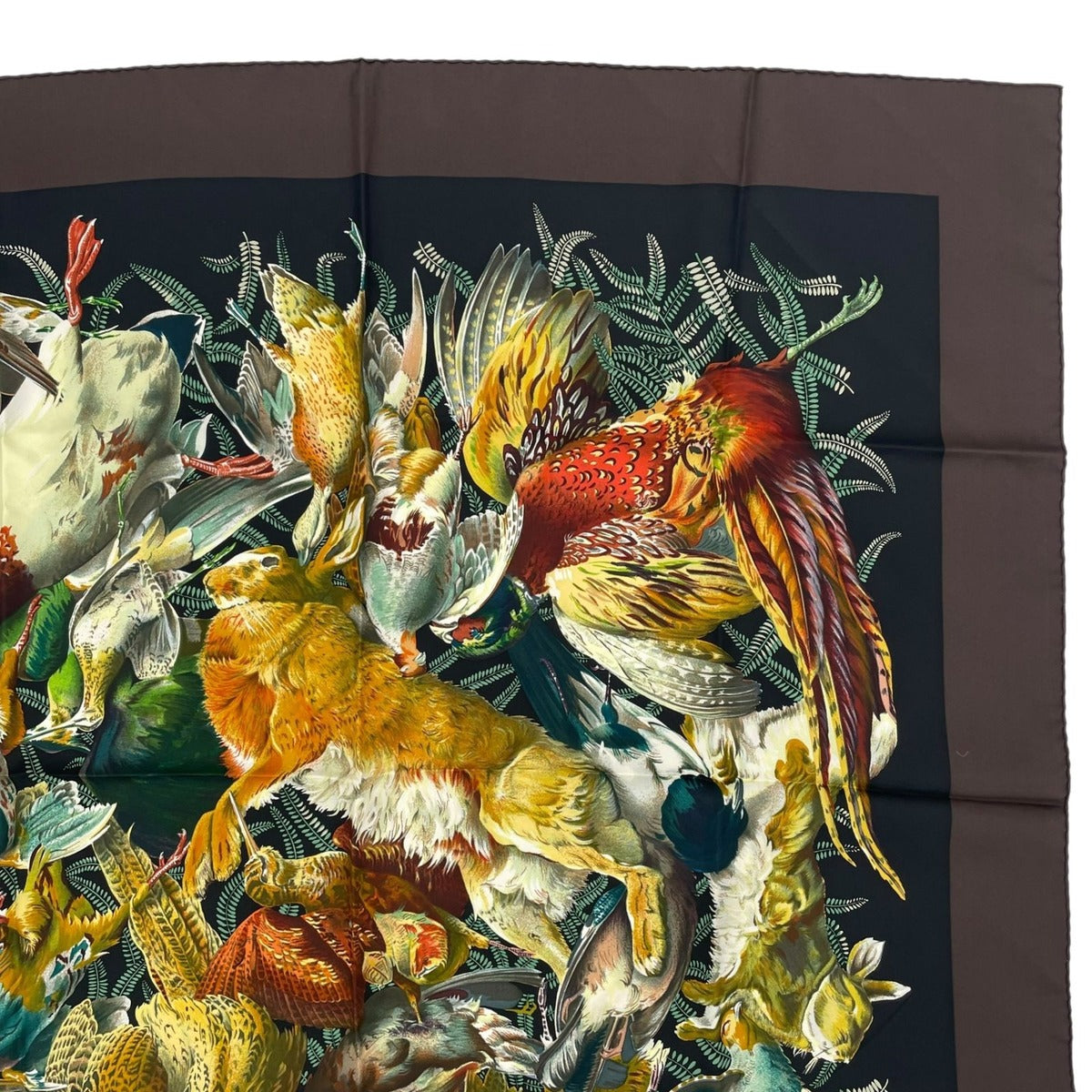 Hermes Scarf Carre 90 Gibiers Henri de Linares Hunting Birds and Beasts Brown — view 3