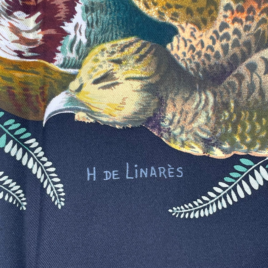 Hermes Scarf Carre 90 Gibiers Henri de Linares Hunting Birds and Beasts Brown — view 6