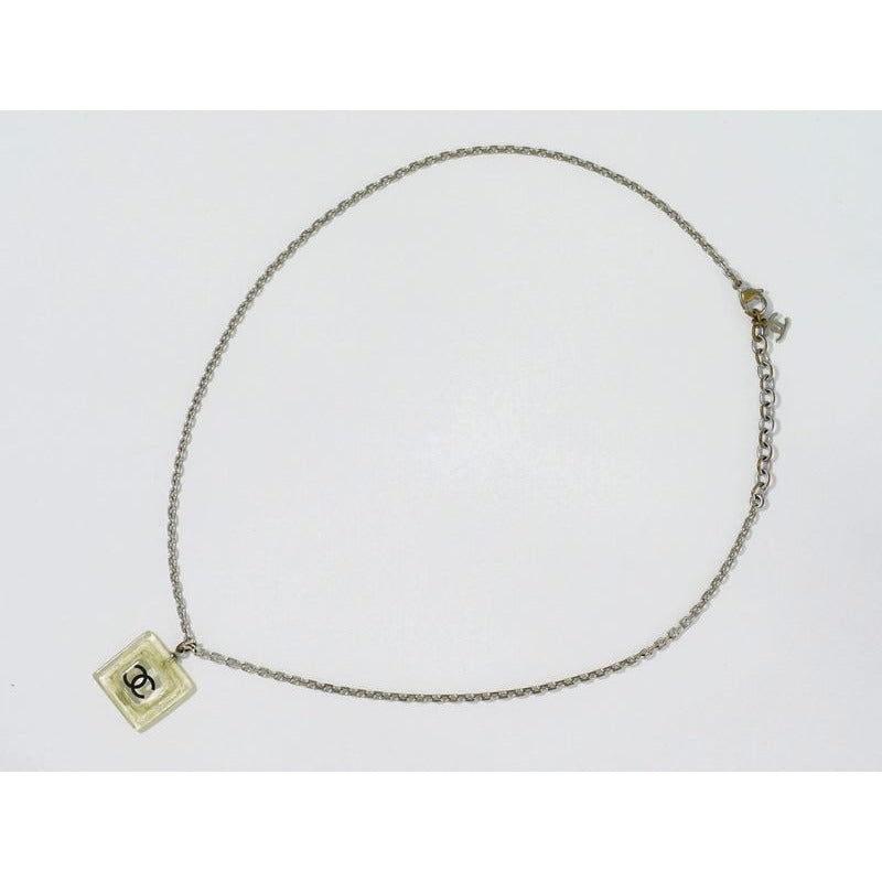 Chanel Coco Mark Necklace Pendant Plastic Metal Silver Hardware Clear — view 2