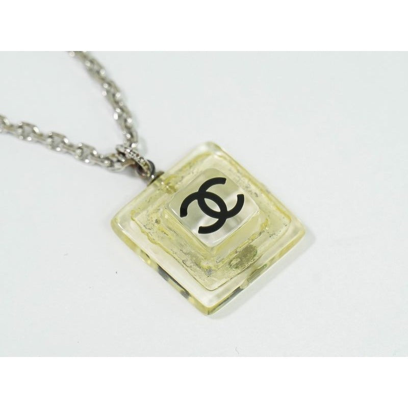 Chanel Coco Mark Necklace Pendant Plastic Metal Silver Hardware Clear — view 4