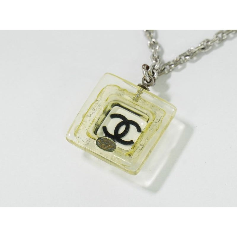 Chanel Coco Mark Necklace Pendant Plastic Metal Silver Hardware Clear — view 5