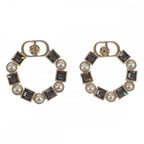 Christian Dior Petit CD E1858 Ptccy Earrings Metal Black Crystal Gold