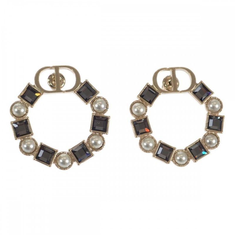 Christian Dior Petit CD E1858 Ptccy Earrings Metal Black Crystal Gold — view 2
