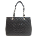 Chanel Quilted Silver Tote Grained Calfskin
