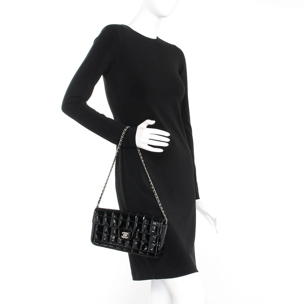 Chanel Patent Leather East West Chocolate Bar Flap Bag Black Purse