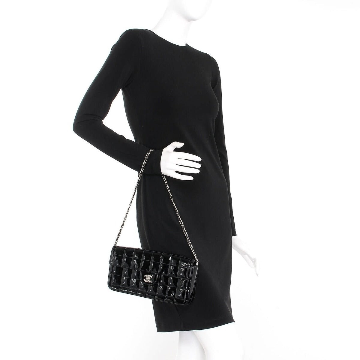 Chanel Patent Leather East West Chocolate Bar Flap Bag Black Purse
