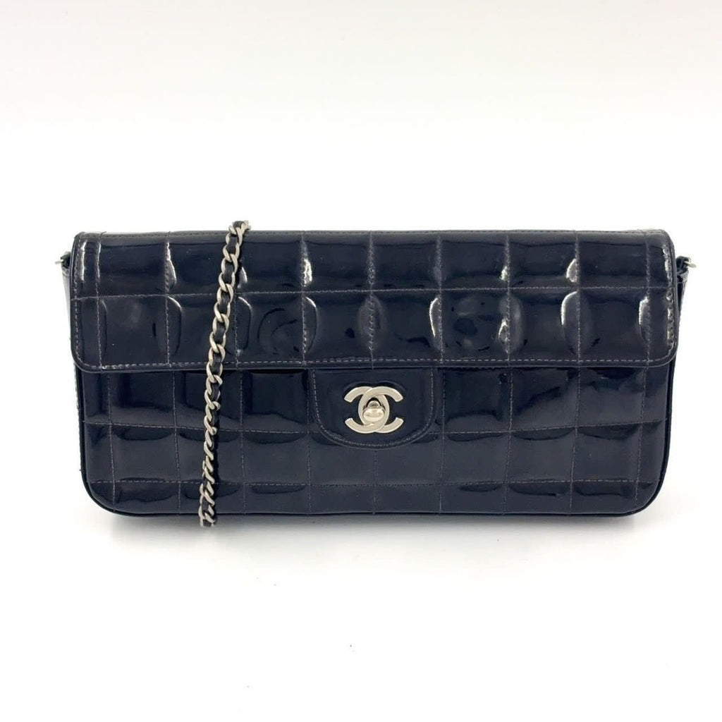 Chanel Patent Leather East West Chocolate Bar Flap Bag Black Purse