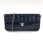 Chanel Patent Leather East West Chocolate Bar Flap Bag Black Purse