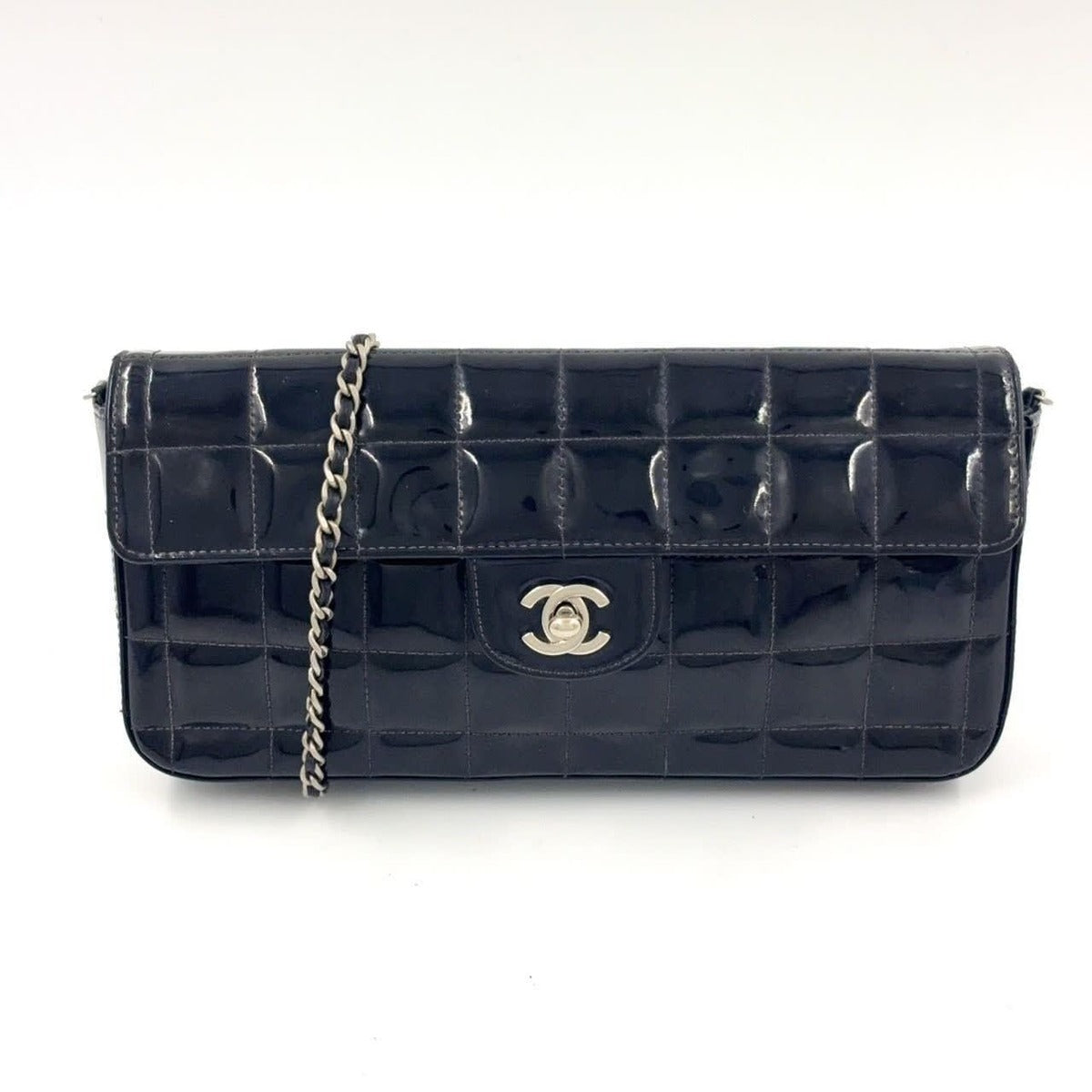 Chanel Patent Leather East West Chocolate Bar Flap Bag Black Purse