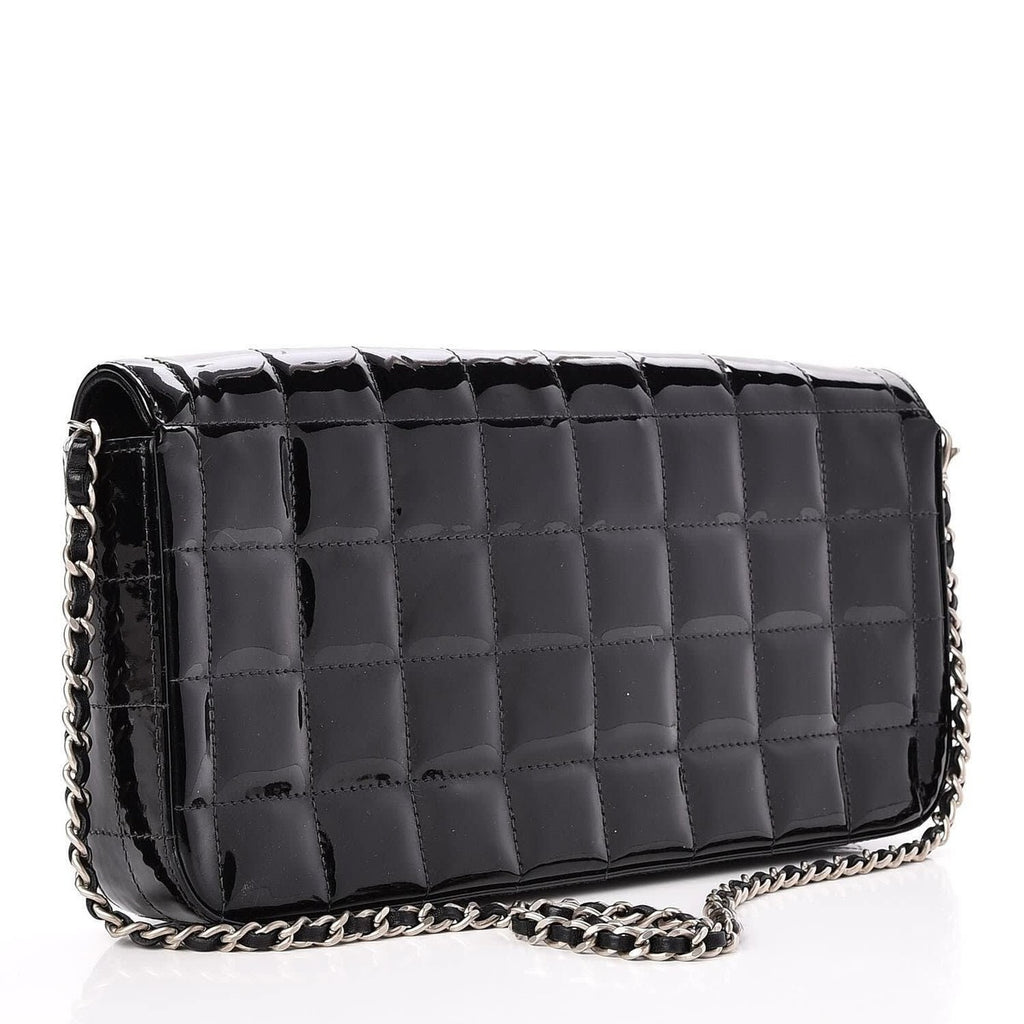 Chanel Patent Leather East West Chocolate Bar Flap Bag Black Purse