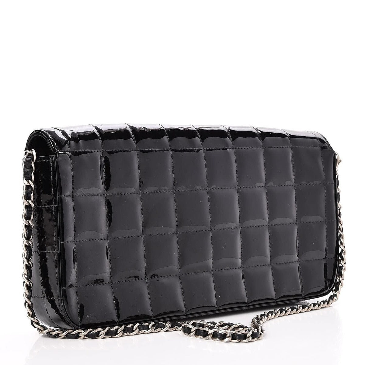 Chanel Patent Leather East West Chocolate Bar Flap Bag Black Purse