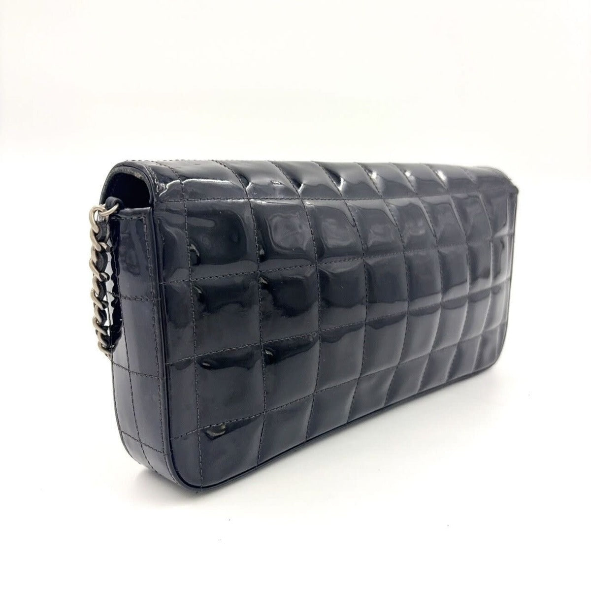 Chanel Patent Leather East West Chocolate Bar Flap Bag Black Purse