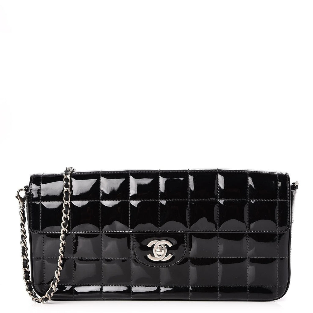 Chanel Patent Leather East West Chocolate Bar Flap Bag Black Purse