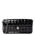 Chanel Patent Leather East West Chocolate Bar Flap Bag Black Purse