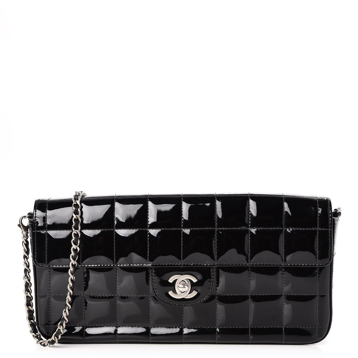 Chanel Patent Leather East West Chocolate Bar Flap Bag Black Purse