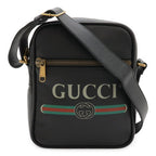 Gucci Print Messenger Bag Shoulder Crossbody Leather Black Gold Hardware