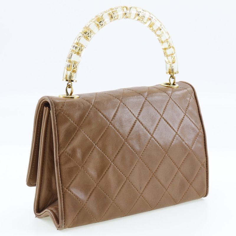 Chanel Quilted Plastic Handle Vintage Lambskin Beige Handbag — view 3