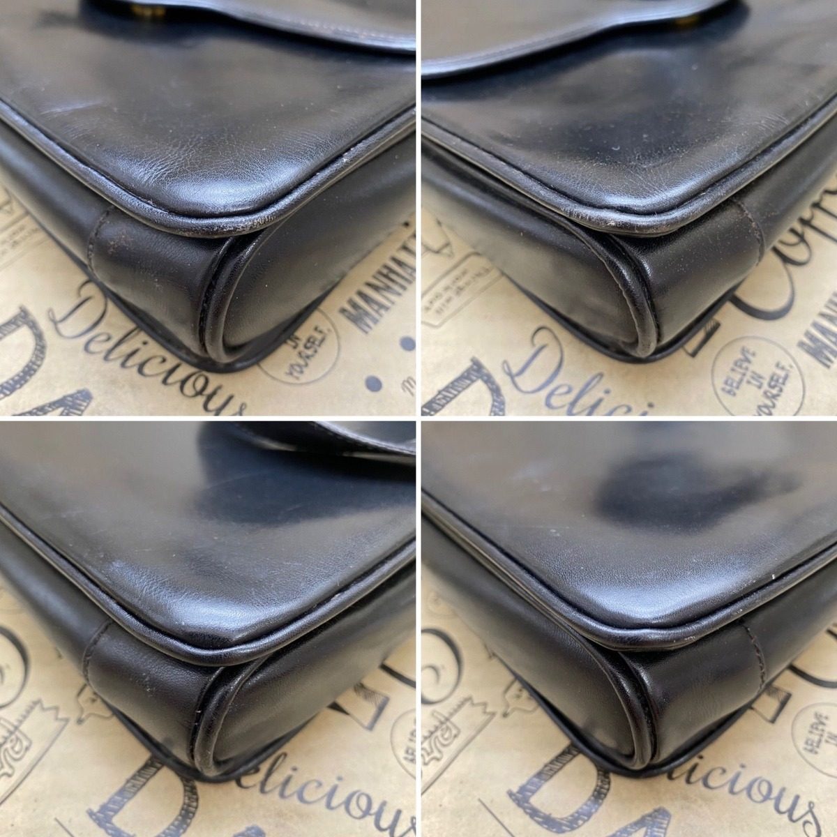 Gucci Vintage Handbag Clutch Pouch Leather Black Travel Business — view 8