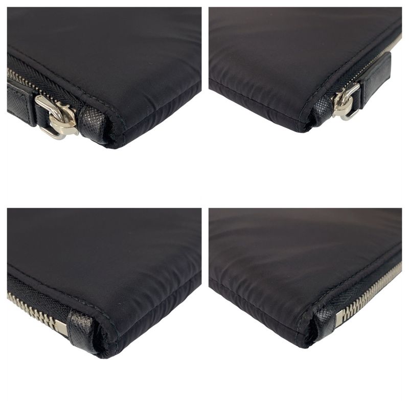 Prada Tessuto Triangle Logo Plate Black Silver Hardware Nylon Clutch Bag Second — view 4