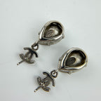 Chanel CC Logo Rhinestone Earrings Silver Vintage — view 7