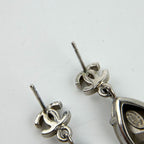 Chanel CC Logo Rhinestone Earrings Silver Vintage — view 8