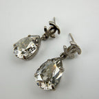 Chanel CC Logo Rhinestone Earrings Silver Vintage