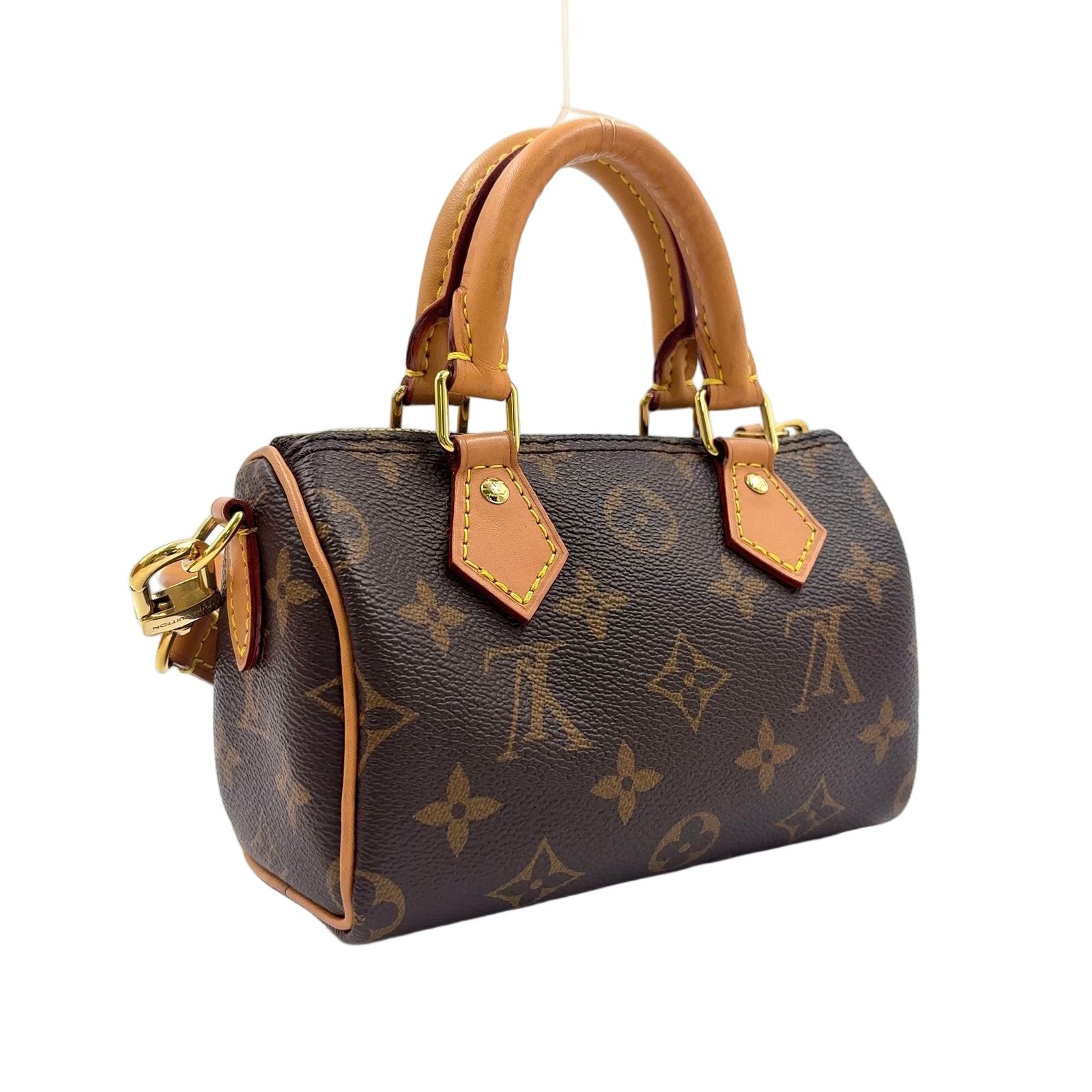 Louis Vuitton Nano Speedy Monogram Leather Brown Handbag Gold — view 2