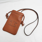 Celine Drawstring Mobile Pouch Shoulder Bag Cuill Triomphe Tan Brown — view 9