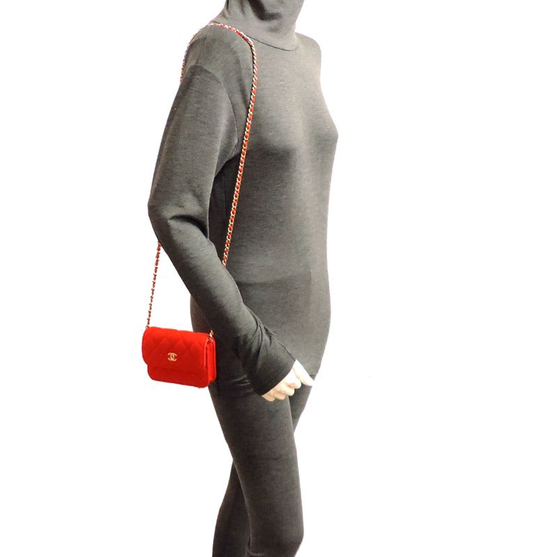 Chanel Shoulder Mini Quilted Chain Cotton Red Bag — view 9