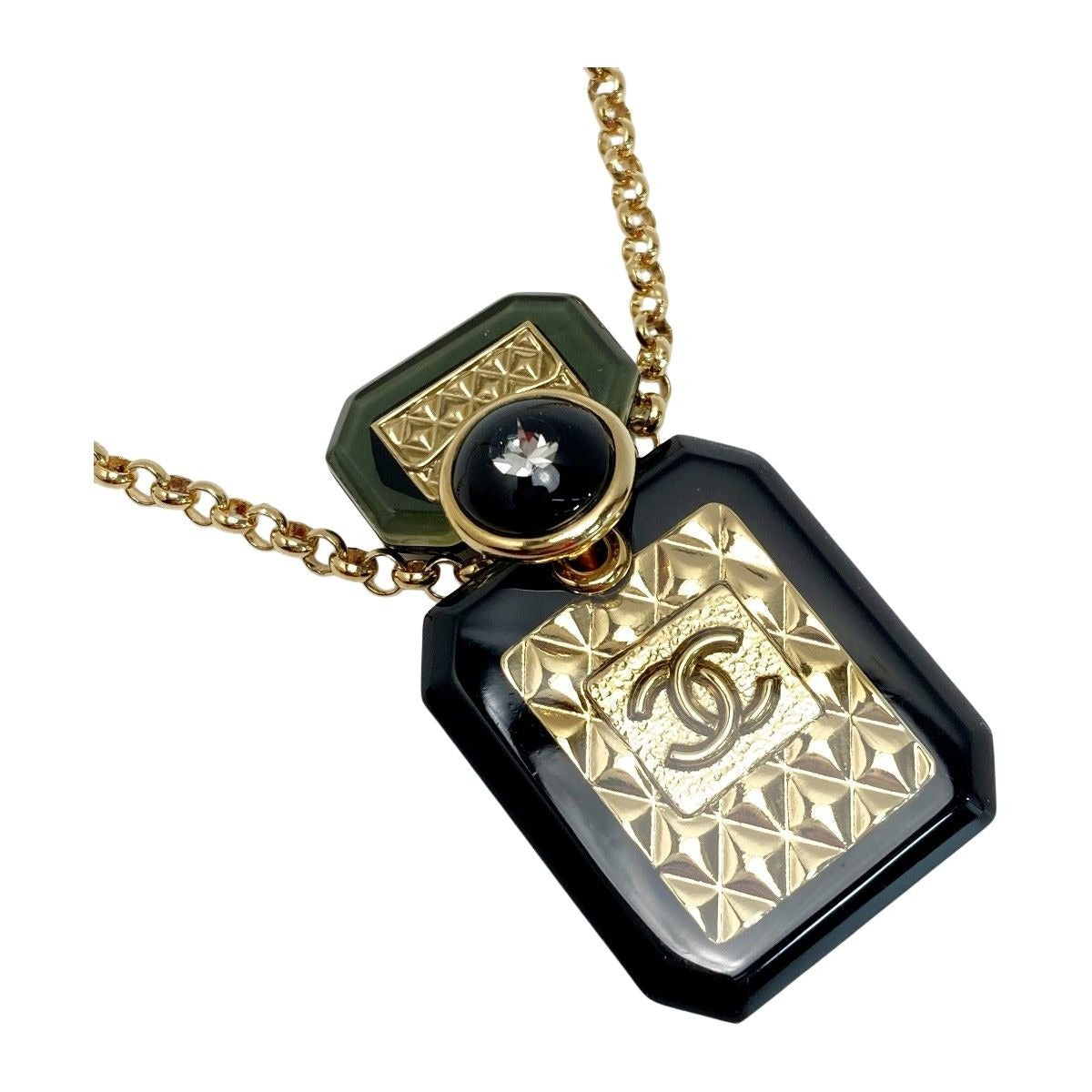 Chanel Coco Mark Perfume Bottle Motif Necklace B23 a Gold Black Resin GP — view 2