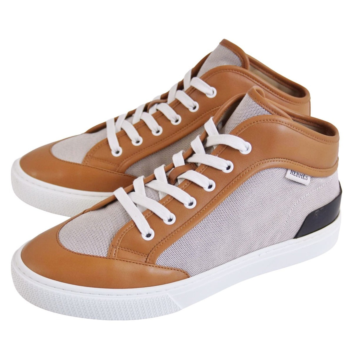 Hermes Enjoy Sneakers Leather Canvas Beige Brown — view 2