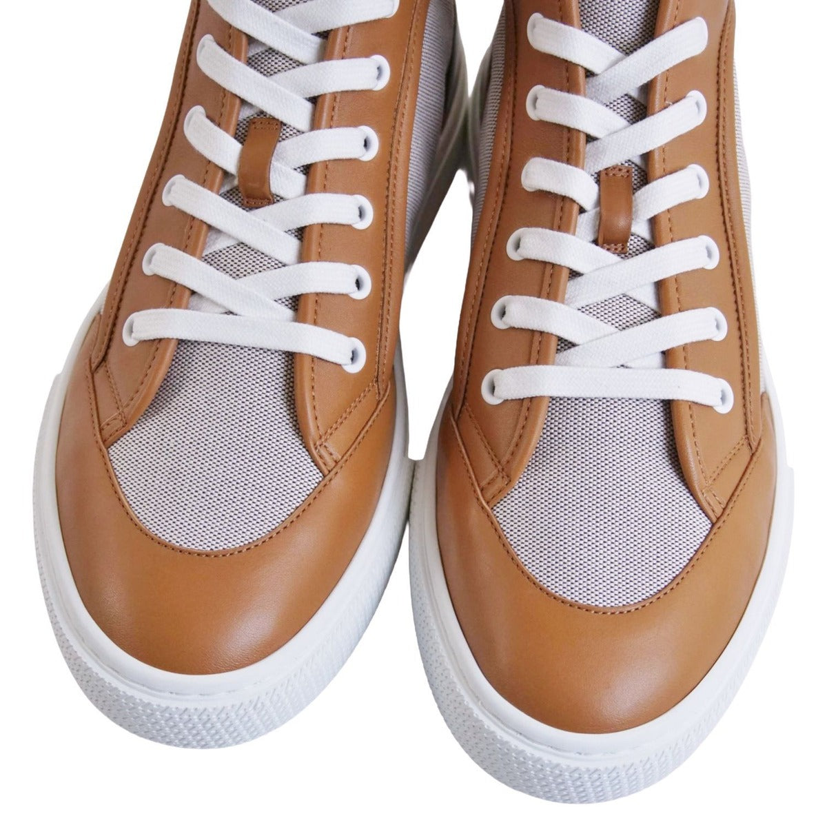 Hermes Enjoy Sneakers Leather Canvas Beige Brown — view 3