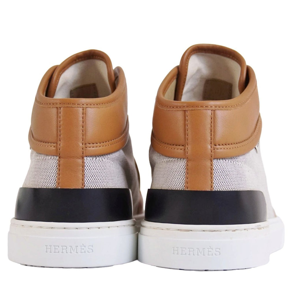 Hermes Enjoy Sneakers Leather Canvas Beige Brown — view 5