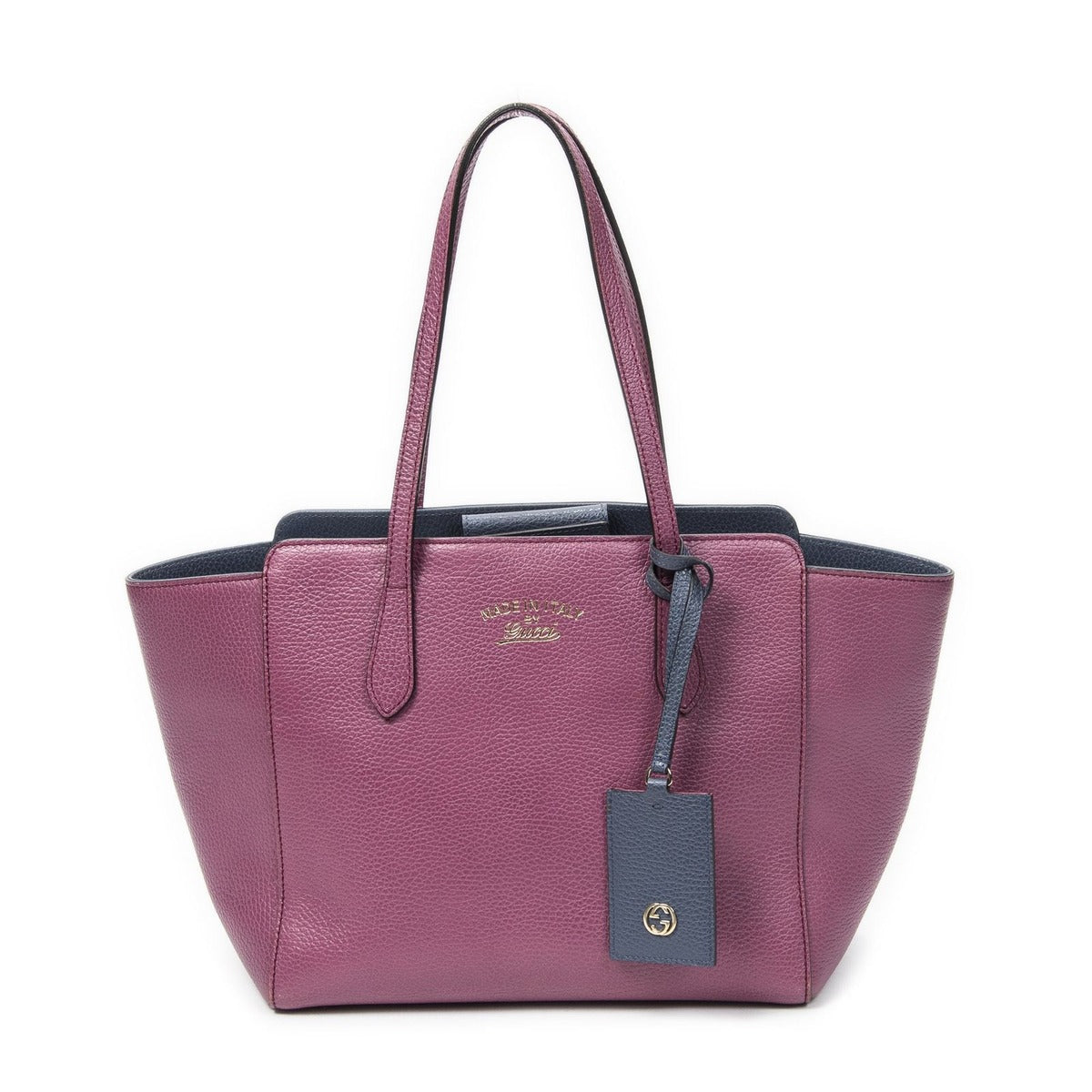 Gucci Small Bicolor Swing Tote Purple Grain Calfskin Leather Tot"
