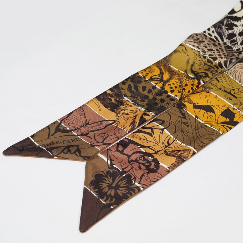 Hermes Twilly-jungle Love Rainbow Silk Leather Sheepskin Scarf Accessory — view 6