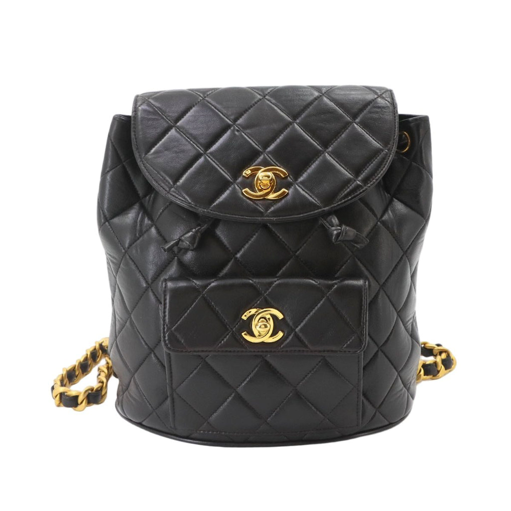 Chanel Quilted Chain Backpack Lambskin Black Vintage Gold Duma