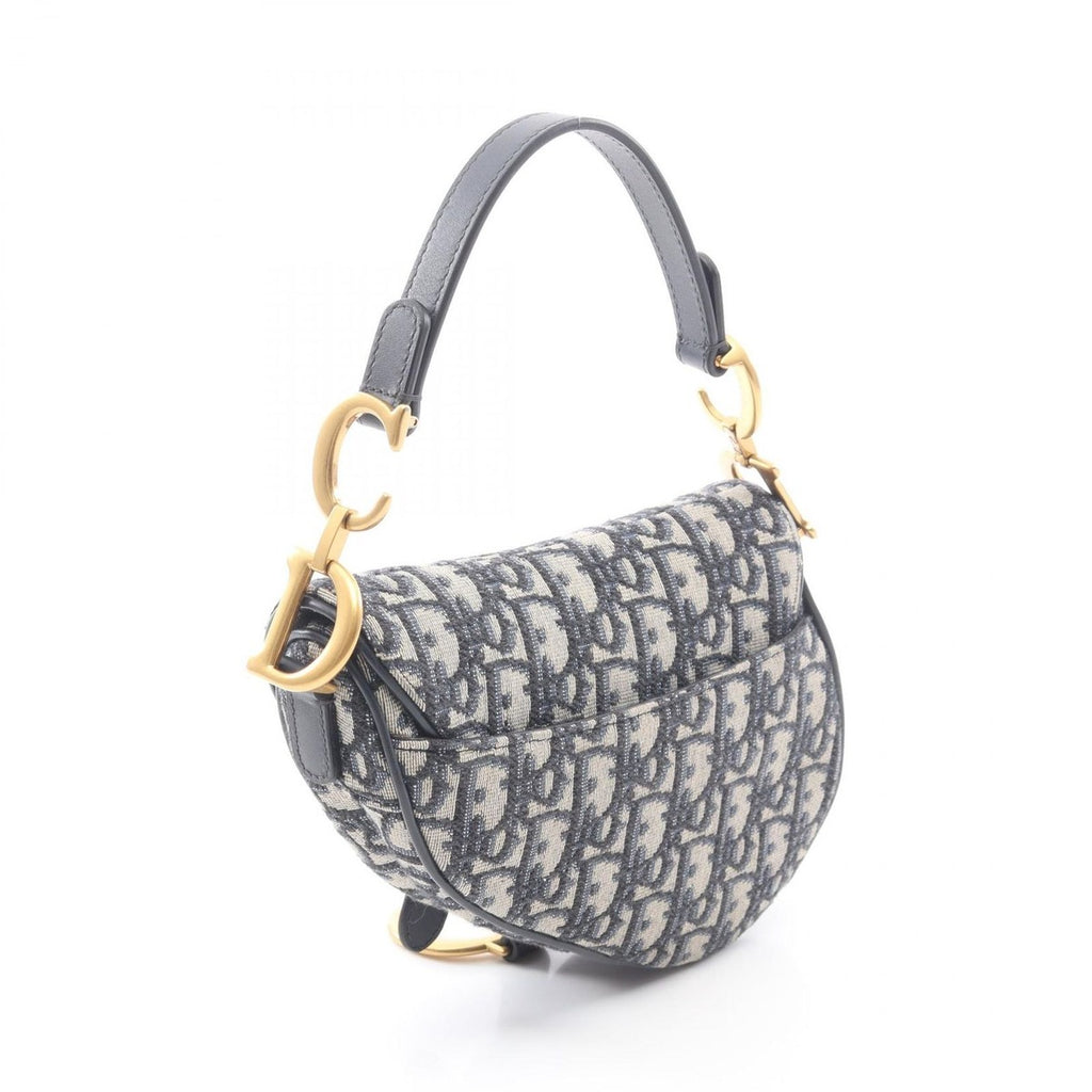 Dior Handbag Saddle Oblique Navy Canvas Leather Bag Mini — view 2