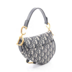 Dior Handbag Saddle Oblique Navy Canvas Leather Bag Mini — view 2