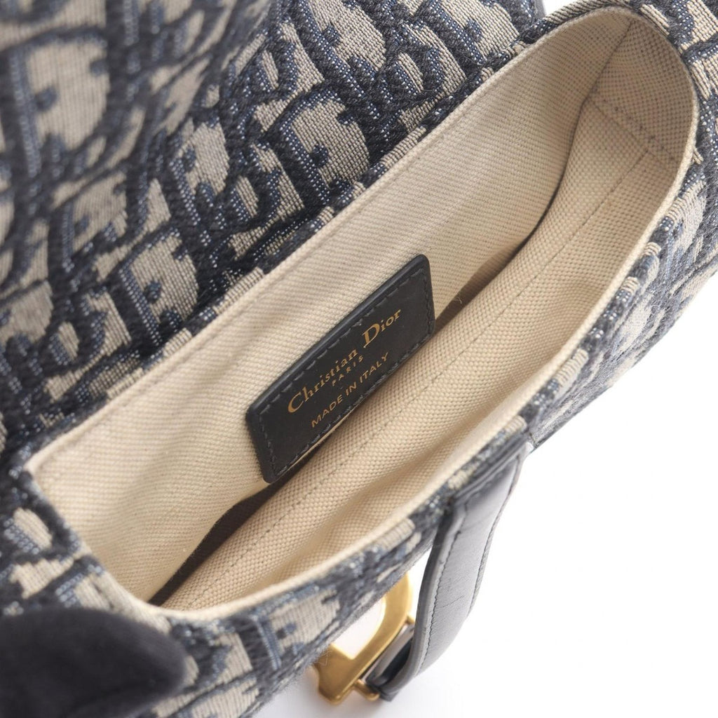 Dior Handbag Saddle Oblique Navy Canvas Leather Bag Mini — view 3