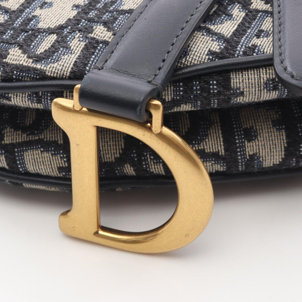 Dior Handbag Saddle Oblique Navy Canvas Leather Bag Mini — view 5