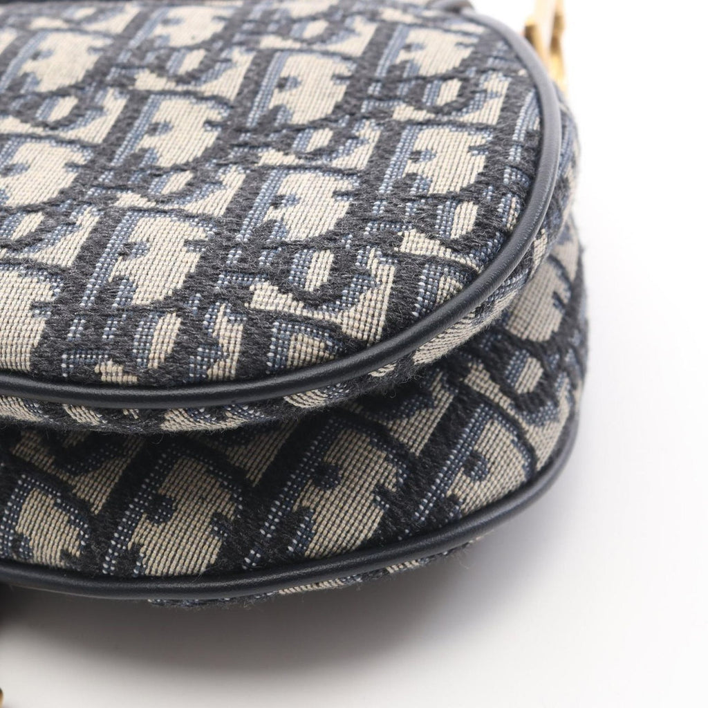 Dior Handbag Saddle Oblique Navy Canvas Leather Bag Mini — view 6