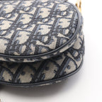 Dior Handbag Saddle Oblique Navy Canvas Leather Bag Mini — view 6